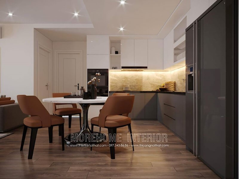 Mẫu tủ bếp màu trắng đẹp, sang trọng cho không gian bếp hiện đại Thiết kế và sản xuất tủ bếp đẹp