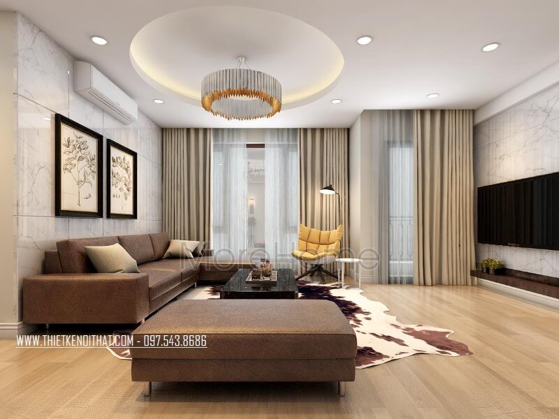 Với sự kết hợp hài hòa của các gam màu chủ đạo trung tính, mẫu thiết kế nội thất phòng khách chung cư hiện đại này đã mang lại cho gia chủ một không gian sinh hoạt chung thoải mái, dễ chịu và không kém phần sang trọng Mẫu nội thất chung cư đẹp