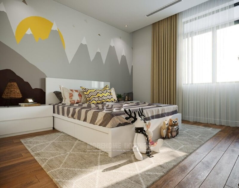 Giường cho bé gỗ acrylic cao cấp với gam màu trắng đơn sắc là một trong những xu thế tất yếu tăng kích thích thị giác vào các đồ chơi thông minh cho con. Thiết kế phòng ngủ biệt thự