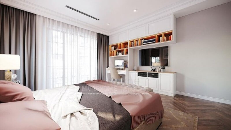 Trang trí nội thất góc học tập trong phòng ngủ của con gái đẹp ấn tượng theo phong cách đương đại. Thiết kế phòng ngủ biệt thự