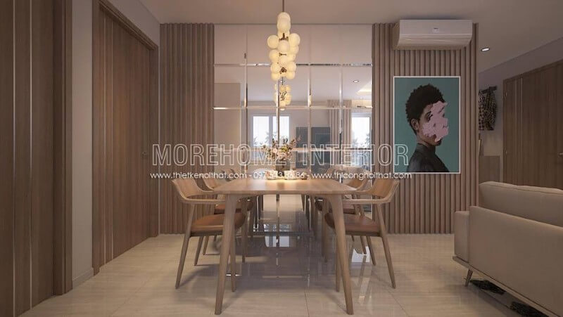 Khu vực ăn uống được thiết kế nhỏ gọn phù hợp với diện tích chung cư, nhưng vẫn rất tiện nghi và ấm áp Mẫu thiết kế nội thất chung cư đẹp