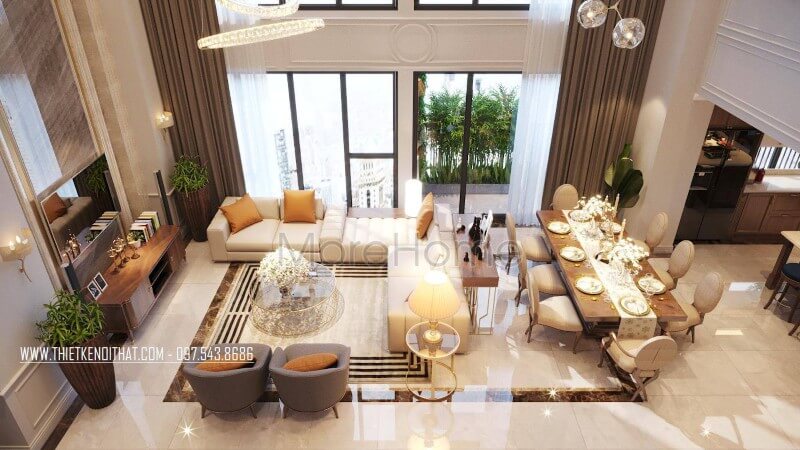 Thiết kế khu vực ăn uống đơn giản nhưng vẫn sang trọng nhờ bộ bàn ghế gỗ óc chó tự nhiên cao cấp Mẫu thiết kế nội thất chung cư đẹp
