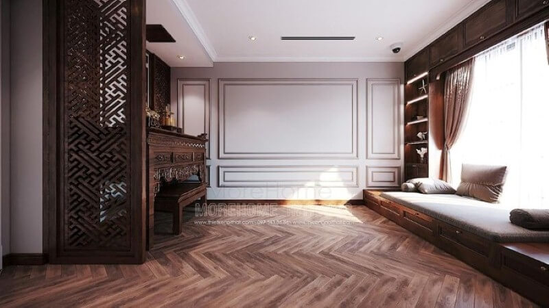 Vách gỗ CNC đẹp cho phòng thờ hiện đại. Mẫu thiết kế nội thất chung cư đẹp