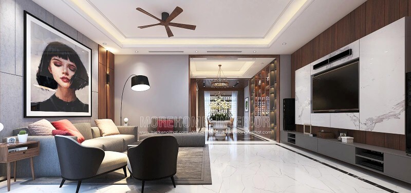 Sắp xếp nội thất phòng khách liền phòng ăn đẹp, sang trọng cho biệt thự, nhà phố tại Vinh, Nghệ An. Mẫu nội thất biệt thự đẹp