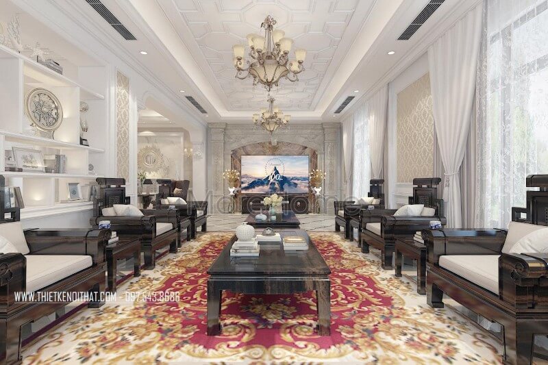 Trang trí nội thất biệt thự Thái Bình sang trọng và đẳng cấp với chất liệu gỗ tự nhiên nhập khẩu Mẫu nội thất biệt thự đẹp