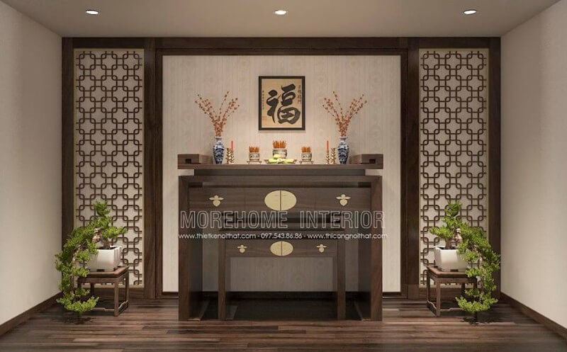 Tủ thờ gỗ tự nhiên cao cấp đẹp, sang trọng cho phòng thờ. Mẫu thiết kế nội thất chung cư đẹp