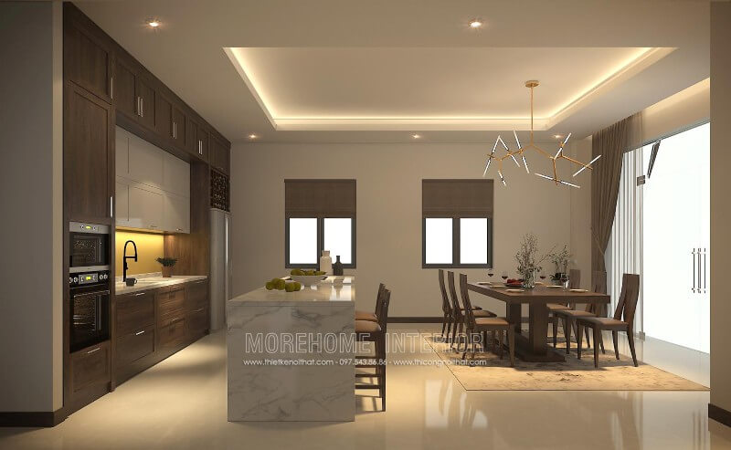 Mẫu tủ bếp gỗ óc chó phong cách hiện đại được yêu thích luôn đi đầu xu hướng Tủ bếp hiện đại
