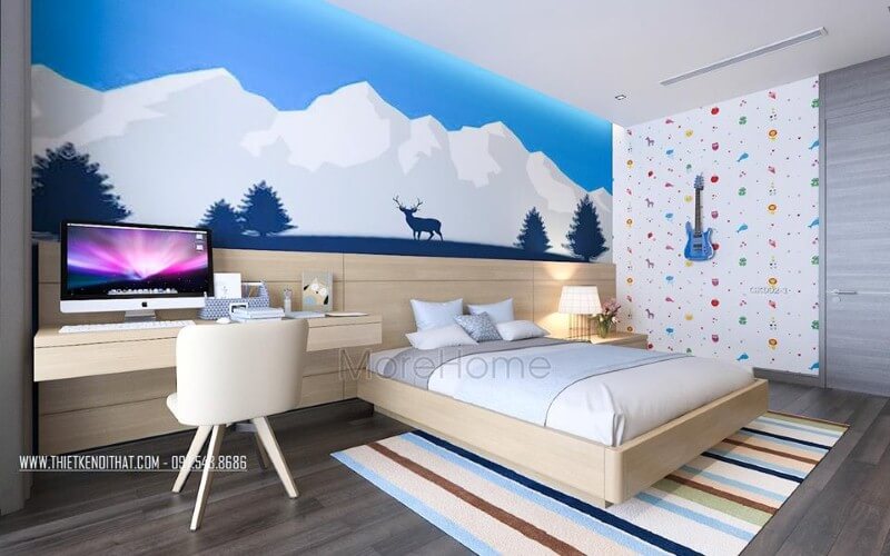 Tranh dán tường thiên nhiên sinh động, đẹp cho phòng con. Thiết kế phòng ngủ biệt thự