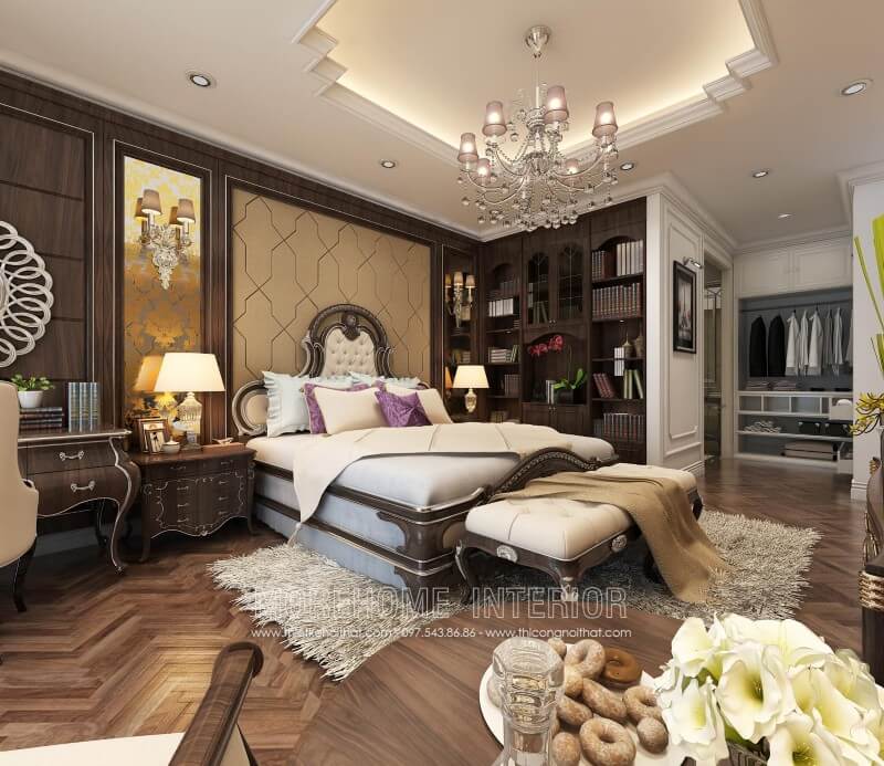 Giường ngủ chung cư tân cổ điển Giường ngủ chung cư tân cổ điển
