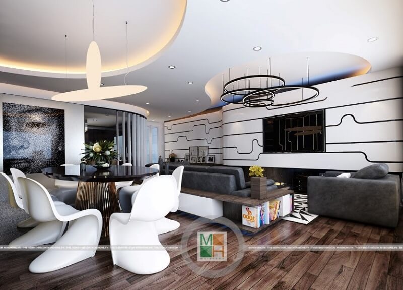 Thiết kế nội thất chung cư Ciputra đẹp, KTS đã ưu tiên sử dụng các vật liệu nhẹ như kính cường lực, tấm chắn gỗ kết hợp tủ đựng đồ vừa đảm bảo tính thẩm mỹ vừa tiết kiệm thời gian thi công và diện tích không gian sinh hoạt. Mẫu nội thất biệt thự tân cổ điển, hiện đại đẹp