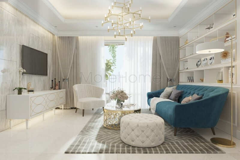 Không gian phòng khách tân cổ điển được thiết kế theo phong cách tân cổ điển không quá nổi bật về mặt công năng nhưng mang lại ấn tượng sâu sắc cho gia chủ Thiết kế phòng khách chung cư