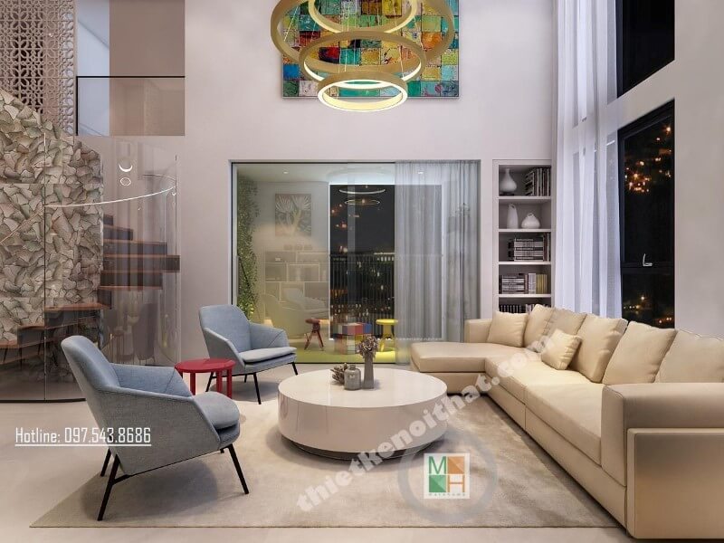 Mẫu sofa bọc da được làm với khung gỗ tự nhiên chắc chắn mang lại sự vững chãi, chắc chắn cho người ngồi Thiết kế phòng khách chung cư
