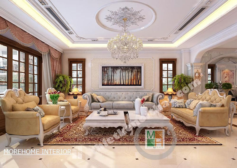Thiết kế nội thất phòng khách sang trọng, cao cấp tại biệt thự Quảng Ninh