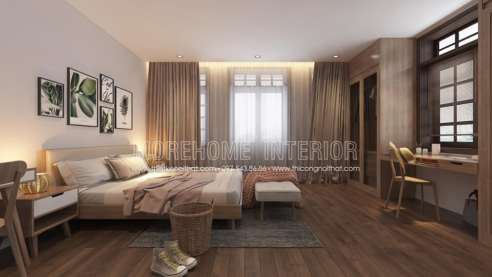 Mẫu tủ gỗ quần áo liền kệ gỗ tự nhiên gam màu nâu cuốn hút cho không gian phòng ngủ