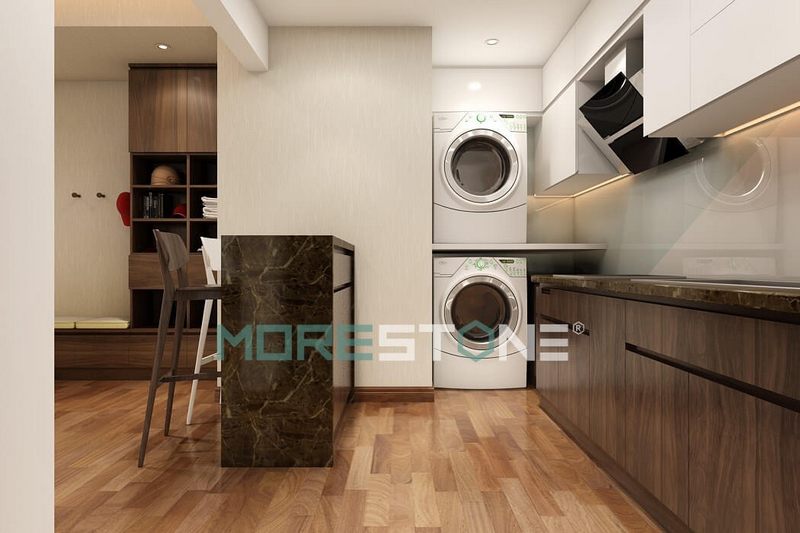 Ốp đá bếp màu nâu là sự lựa chọn ưa chuộng của nhiều chủ nhà. Đá tự nhiên nâu có độ bóng cao và tạo ra nét đẹp sang trọng cho căn bếp