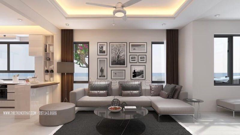 Tranh canvas treo tường 6 ảnh đen trắng tạo nét độc đáo cho phòng khách hiện đại.
