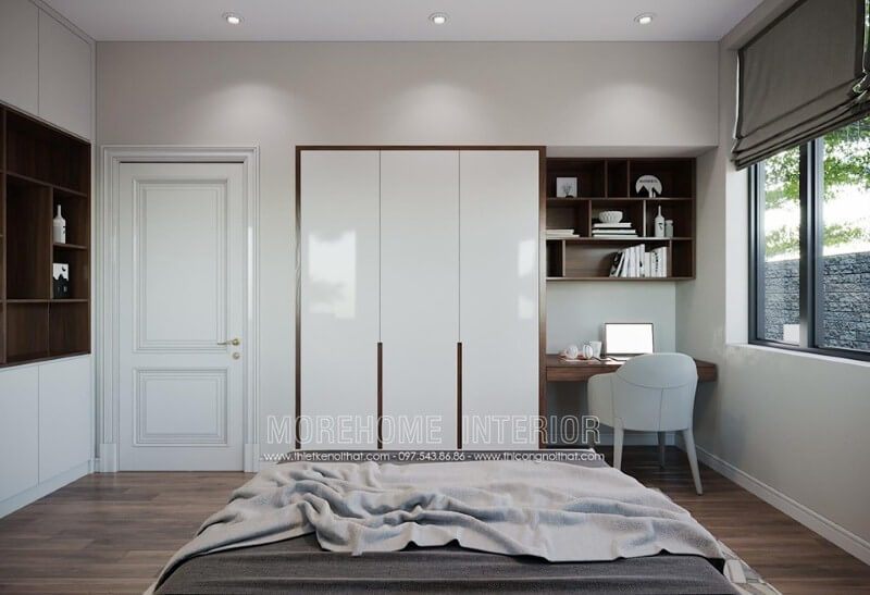 Góc học tập được thiết kế đơn giản đẹp cho phòng ngủ.