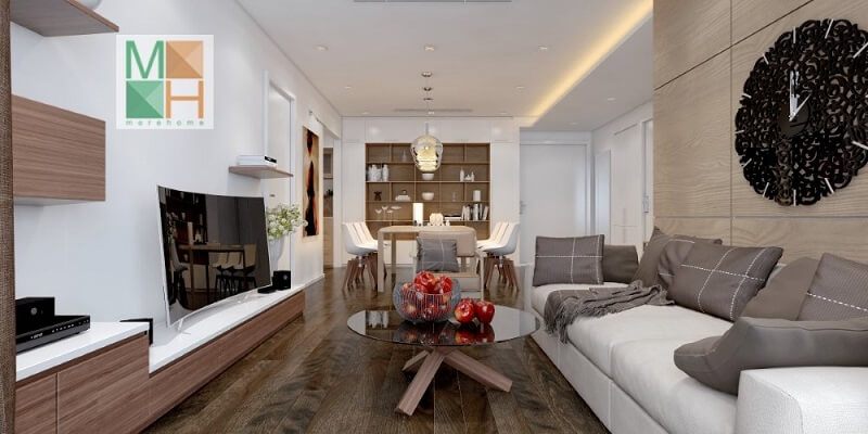 Mẫu thiết kế phòng khách đẹp với cách bố trí đồ nội thất khoa học hợp lí sử dụng các tủ gỗ đa năng vừa đảm bảo tính thẩm mỹ vừa mang lại sự thuận tiện cho gia chủ.