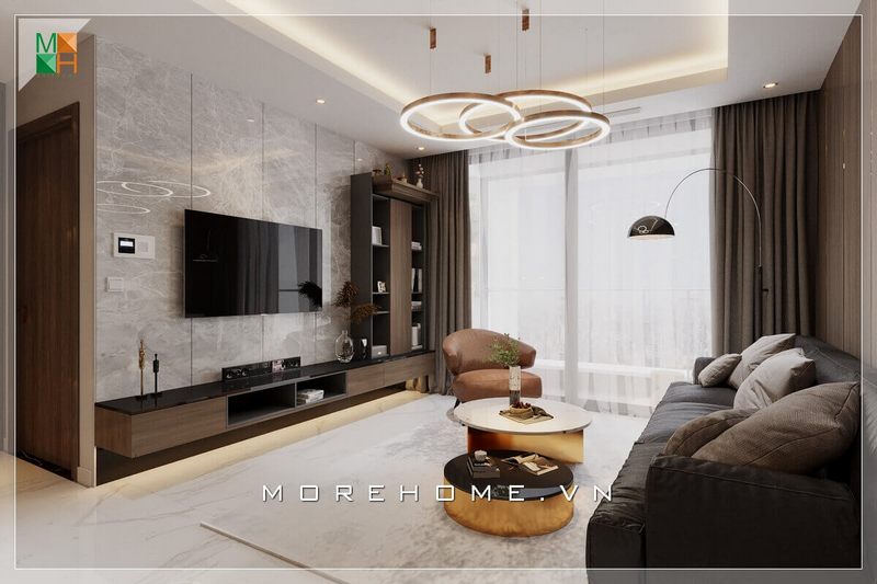 Mẫu thiết kế phòng khách cho chung cư, nhà phố, biệt thự phong cách hiện đại với đồ nội thất gỗ công nghiệp cao cấp