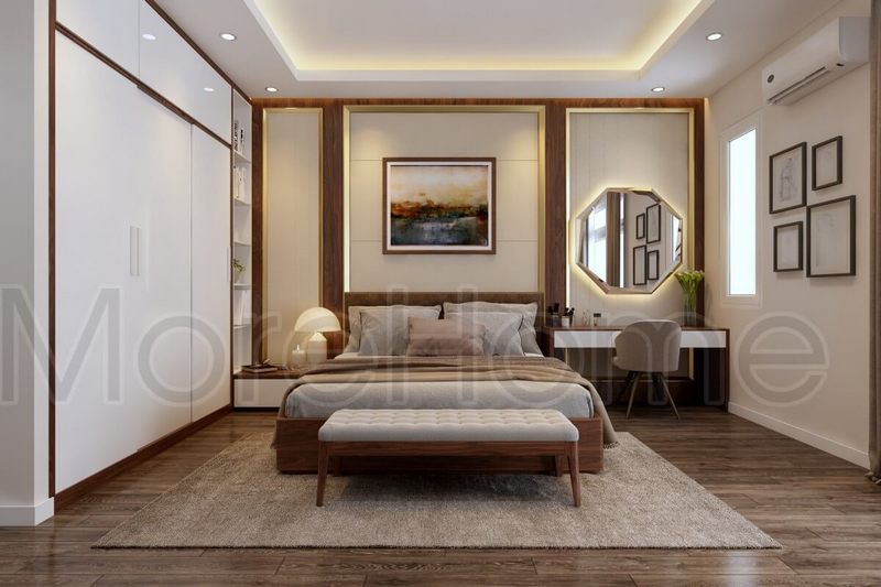 Mẫu giường ngủ gỗ sồi tự nhiên đơn giản nhưng không kém phần sang trọng giúp phòng ngủ trở lên gần gửi với thiên nhiên