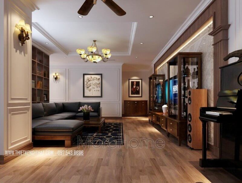 Nội thất phòng khách chung cư ấm áp, sang trọng và gần gũi với tone màu trầm ấn tượng, lạ mắt