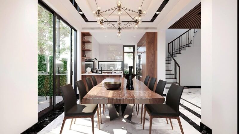Mẫu thiết kế nội thất phòng ăn biệt thự trẻ trung