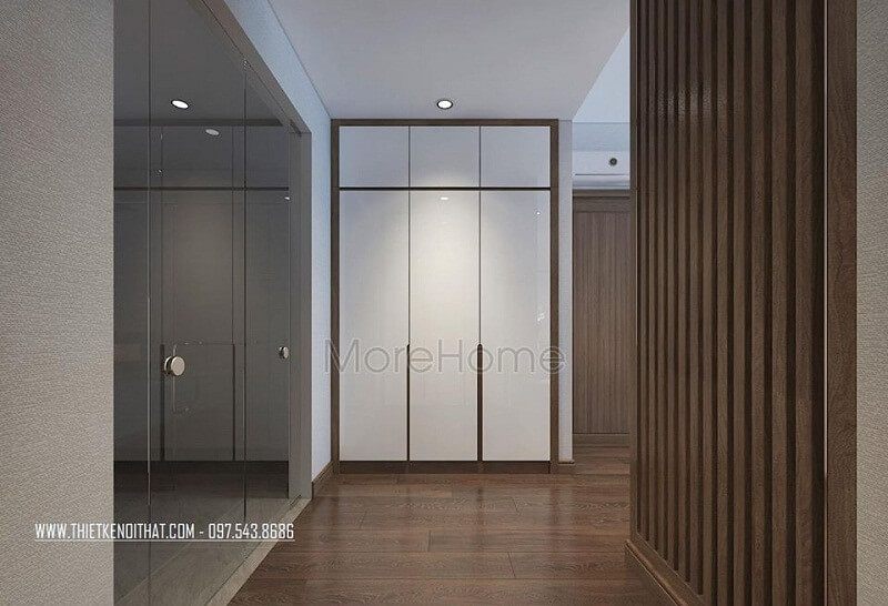 Mẫu thiết kế tủ quần áo gỗ công nghiệp Acrylic đẹp với kiểu dáng nhỏ gọn âm tường giúp tiết kiệm diện tích, mang đến sự rộng rãi thoáng mát cho căn phòng