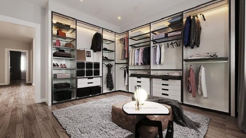 Mẫu thiết kế tủ quần áo gỗ công nghiệp nhiều vách ngăn âm tường giúp tiện kiệm diện tích không gian mang đến vẻ đẹp trẻ trung, sang trọng cho gia chủ