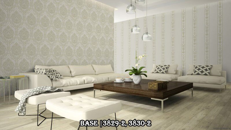 Phối cảnh 3D kết hợp giữa 2 mẫu giấy dán tường tân cổ điển 3829-2 và 3830-2.