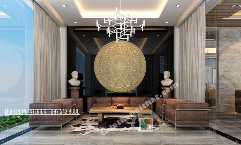 Mẫu thiết kế nội thất sảnh văn phòng công ty đẹp với sự kết hợp đồ nội thất độc đáo