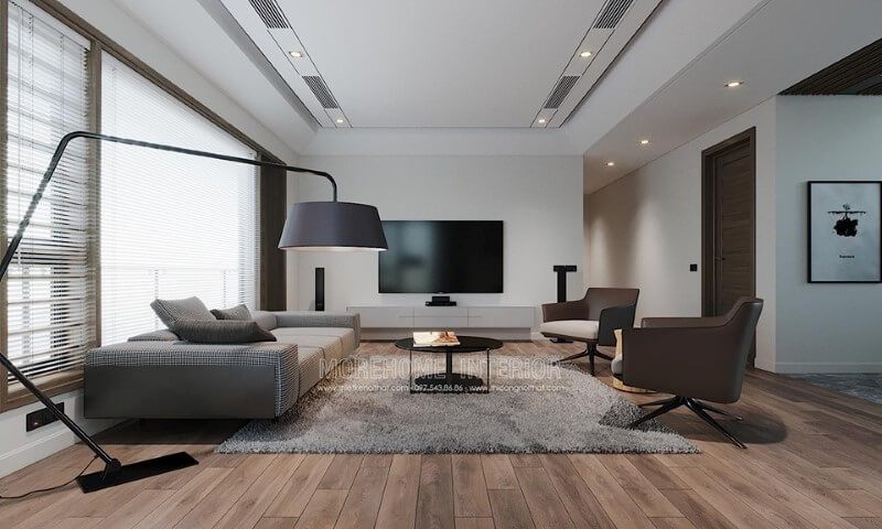 Sofa nội thất phòng khách được bọc bằng vải hiện đại cho căn hộ chung cư.
