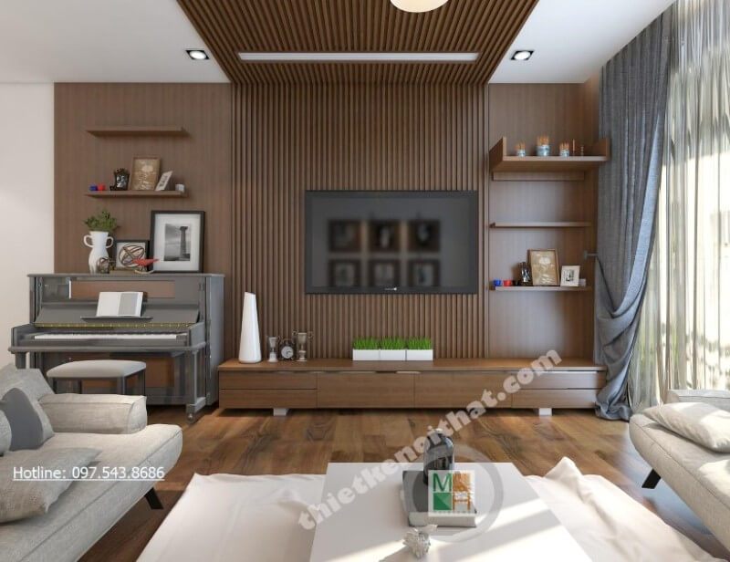 Kệ gỗ veneer hiện đại có nhiều tính năng đặc biệt như kệ ti vi, kệ trang trí và mang lại cảm giác ấn tượng mạnh mẽ.